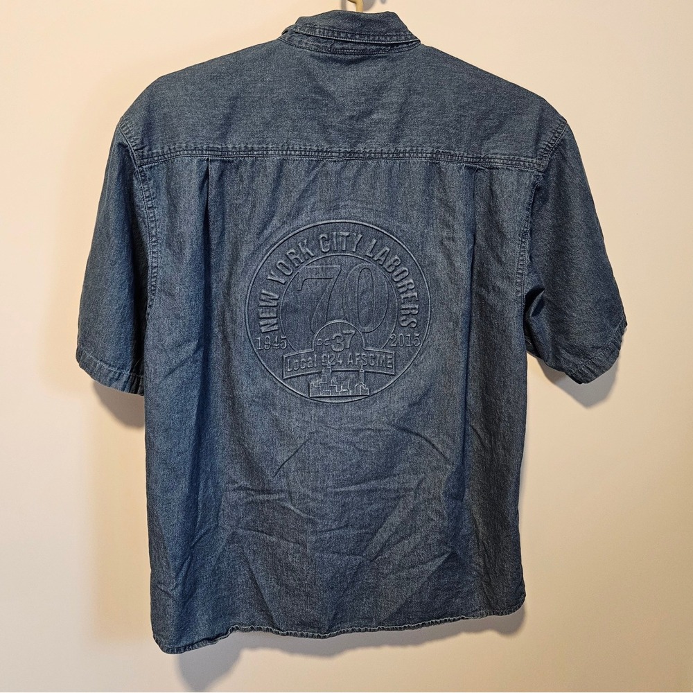 Tyca Blue Denim Short Sleeve Button Down Shirt Mens 2XL NYC Laborers Streetwear